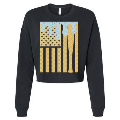Baseball Drip Bat Dripping Ice Cream American Flag Cropped Pullover Crew