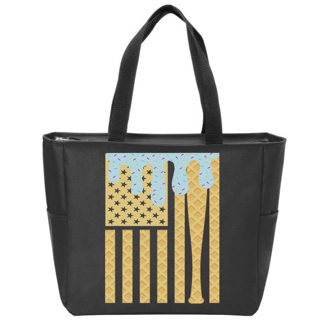 Baseball Drip Bat Dripping Ice Cream American Flag Zip Tote Bag