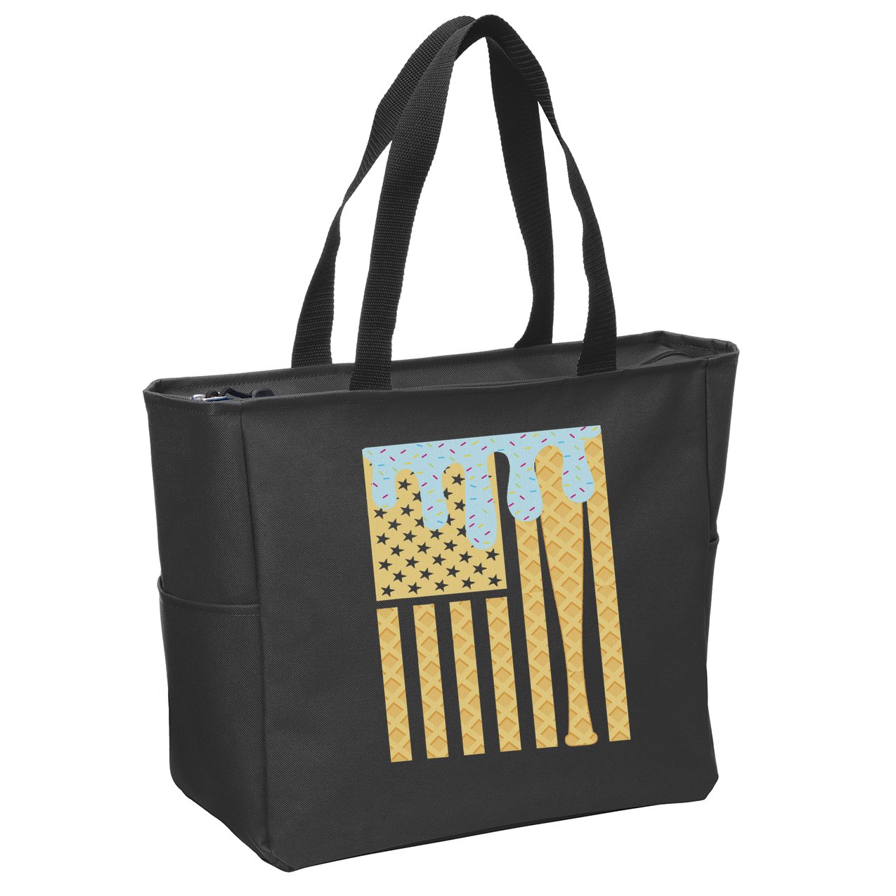 Baseball Drip Bat Dripping Ice Cream American Flag Zip Tote Bag