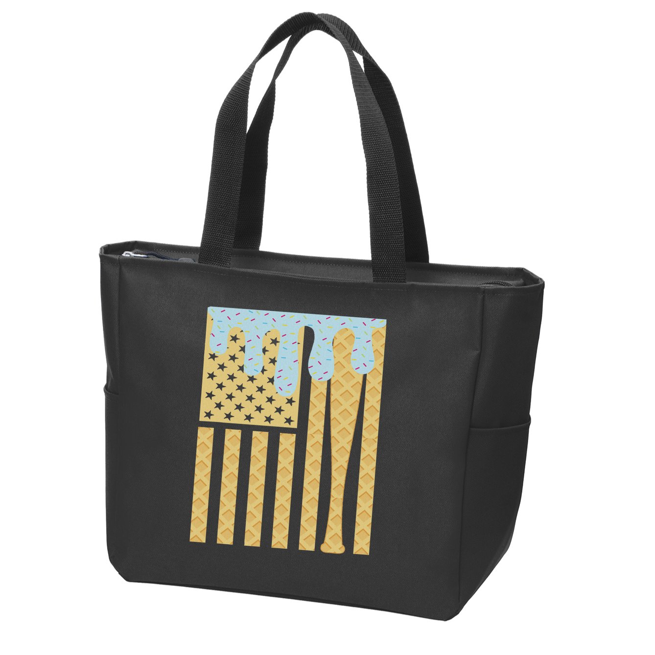Baseball Drip Bat Dripping Ice Cream American Flag Zip Tote Bag