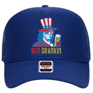 Ben Drankin Beer Benjamin Franklin 4th Of July Usa Flag Gift Funny Gift High Crown Mesh Back Trucker Hat