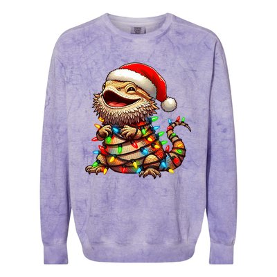 Bearded Dragon Christmas Lights Santa Hat Colorblast Crewneck Sweatshirt