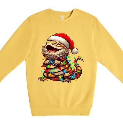 Bearded Dragon Christmas Lights Santa Hat Premium Crewneck Sweatshirt