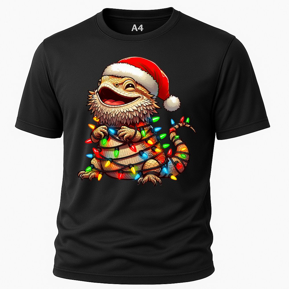 Bearded Dragon Christmas Lights Santa Hat Cooling Performance Crew T-Shirt