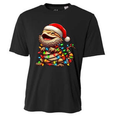 Bearded Dragon Christmas Lights Santa Hat Cooling Performance Crew T-Shirt