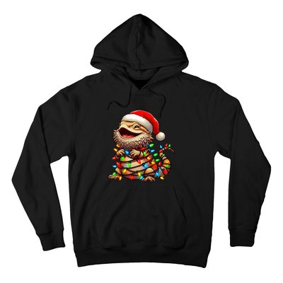 Bearded Dragon Christmas Lights Santa Hat Hoodie