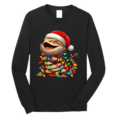 Bearded Dragon Christmas Lights Santa Hat Long Sleeve Shirt