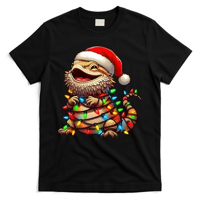 Bearded Dragon Christmas Lights Santa Hat T-Shirt