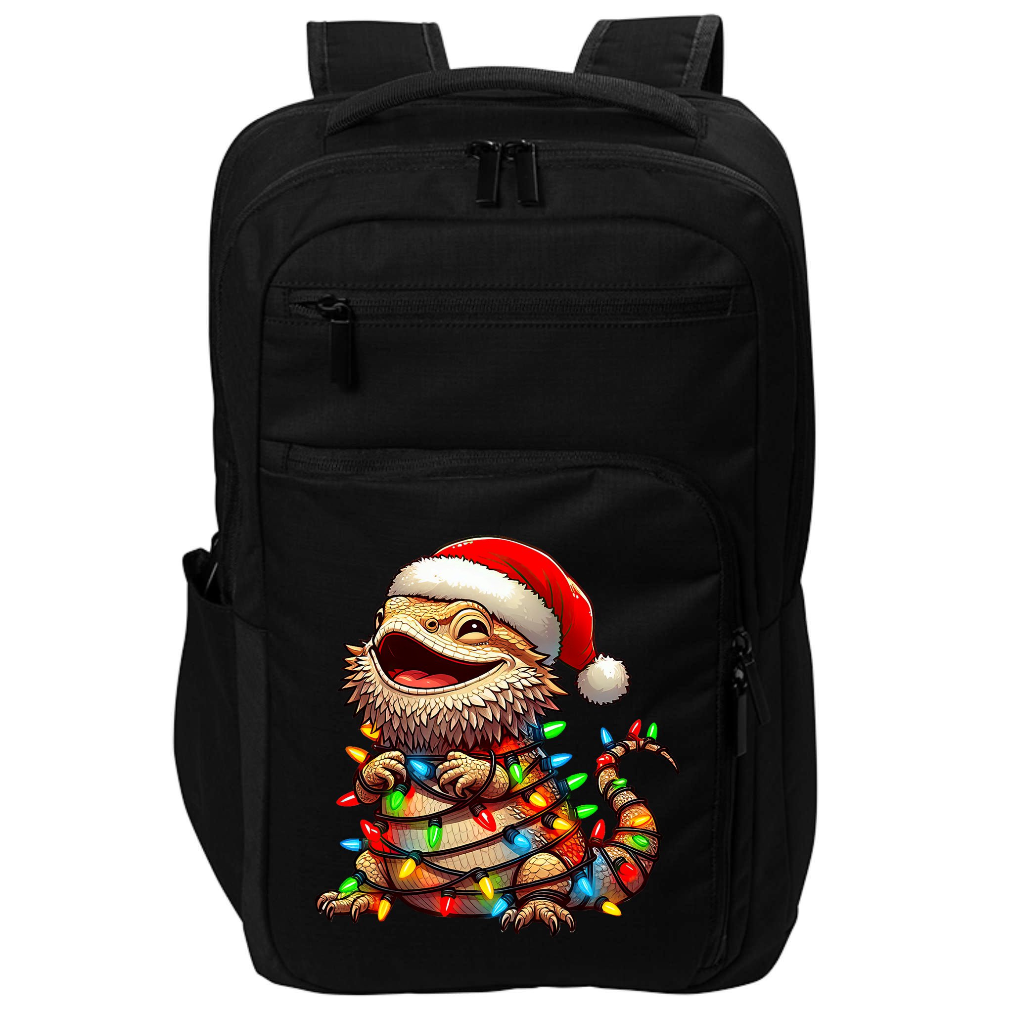 Bearded Dragon Christmas Lights Santa Hat Impact Tech Backpack
