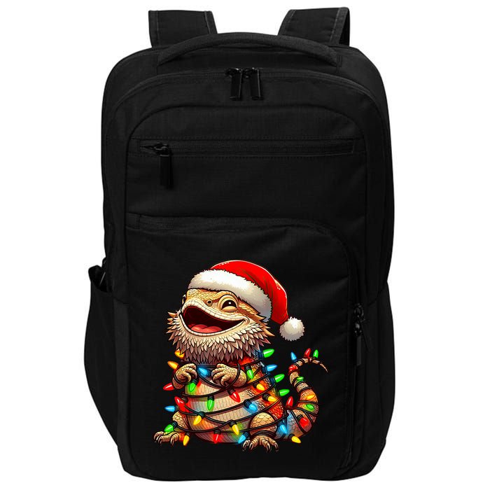 Bearded Dragon Christmas Lights Santa Hat Impact Tech Backpack