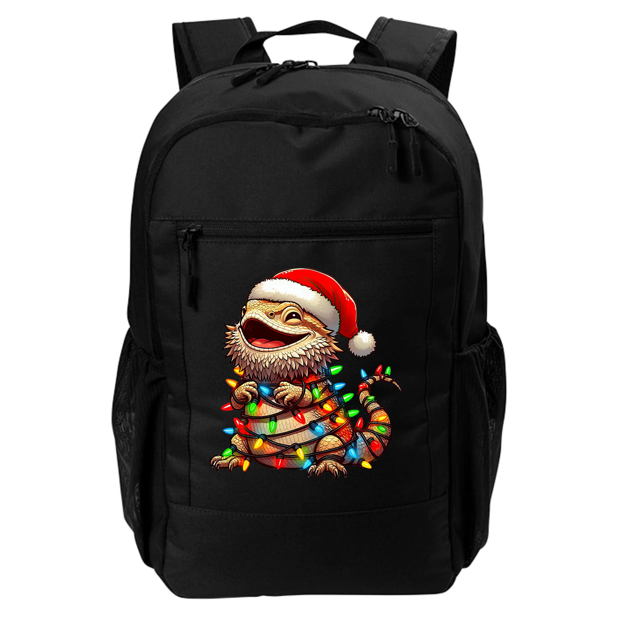 Bearded Dragon Christmas Lights Santa Hat Backpack