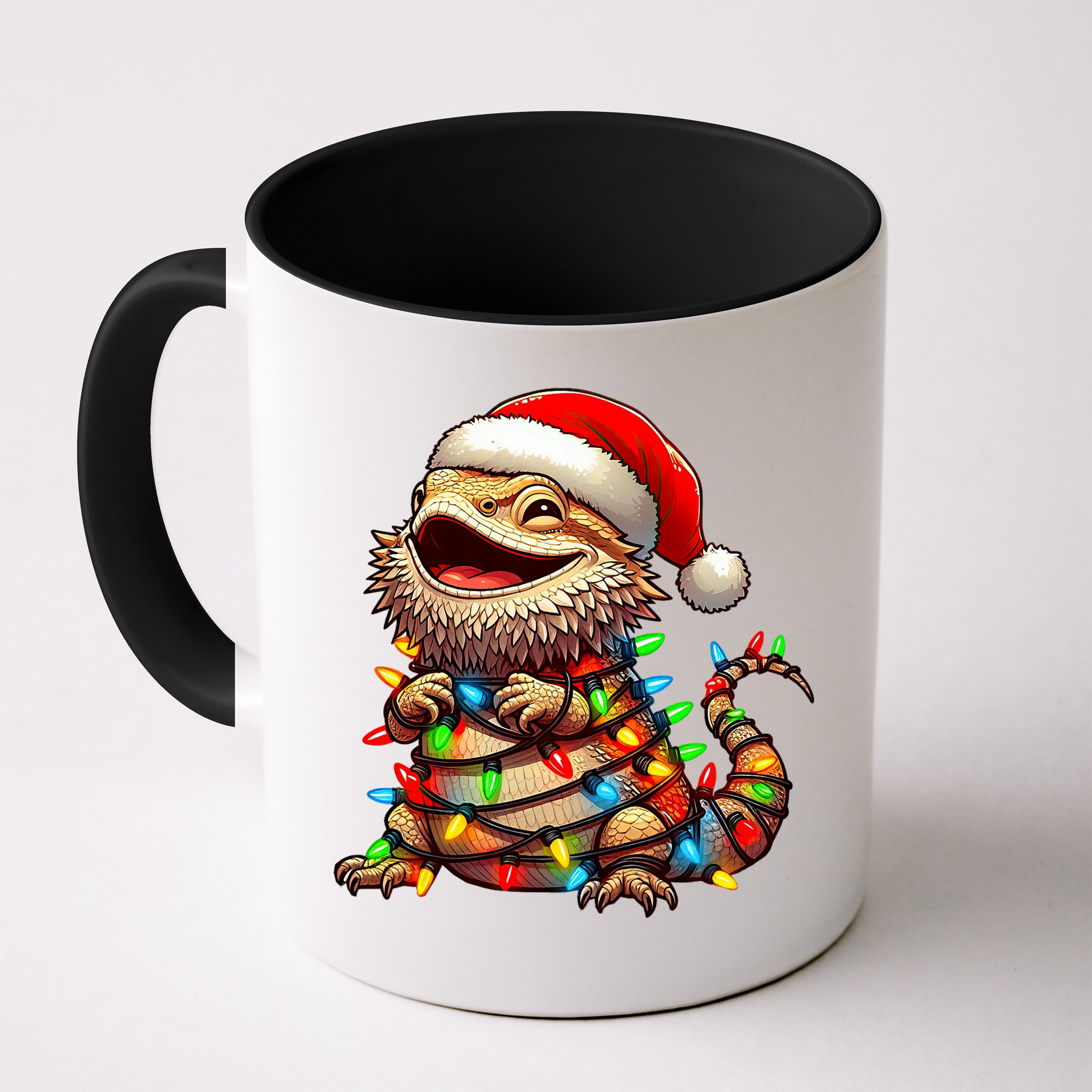 Bearded Dragon Christmas Lights Santa Hat Mug