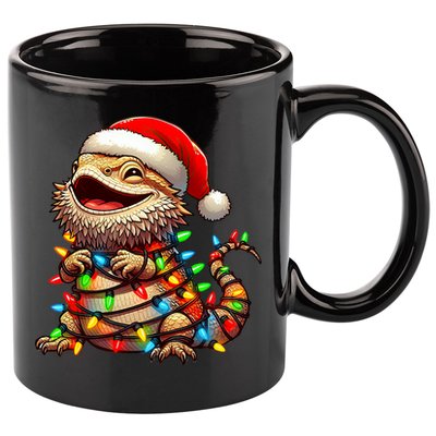 Bearded Dragon Christmas Lights Santa Hat 11oz C Handle Ceramic Mug