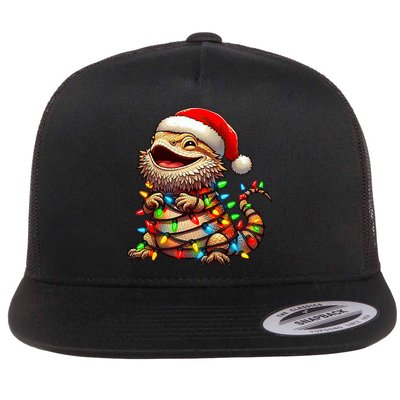 Bearded Dragon Christmas Lights Santa Hat Flat Bill Trucker Hat