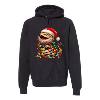 Bearded Dragon Christmas Lights Santa Hat Premium Hoodie