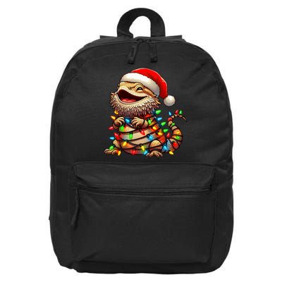 Bearded Dragon Christmas Lights Santa Hat 16 in Basic Backpack