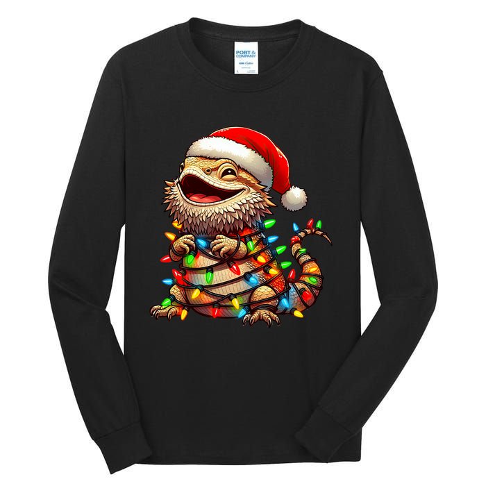 Bearded Dragon Christmas Lights Santa Hat Tall Long Sleeve T-Shirt