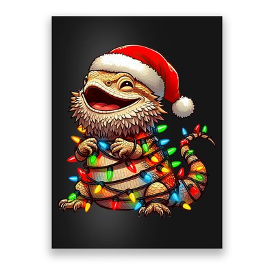 Bearded Dragon Christmas Lights Santa Hat Poster