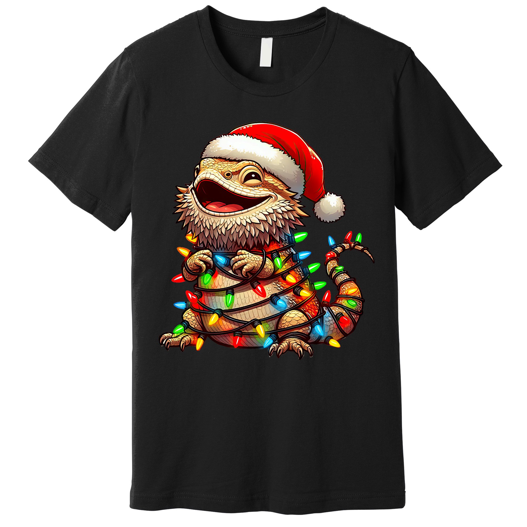 Bearded Dragon Christmas Lights Santa Hat Premium T-Shirt