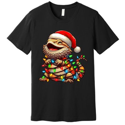 Bearded Dragon Christmas Lights Santa Hat Premium T-Shirt