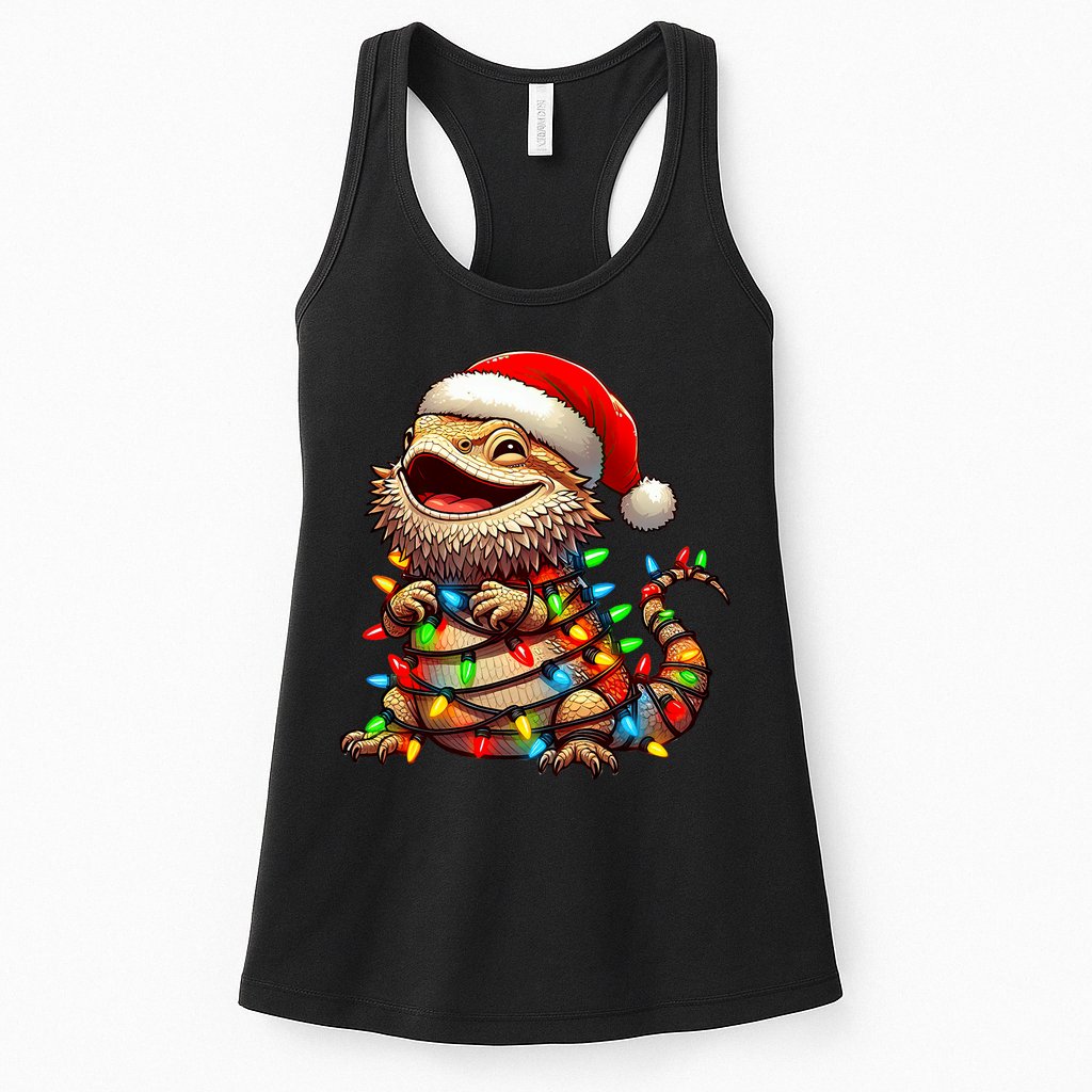 Bearded Dragon Christmas Lights Santa Hat Womens Tank Top