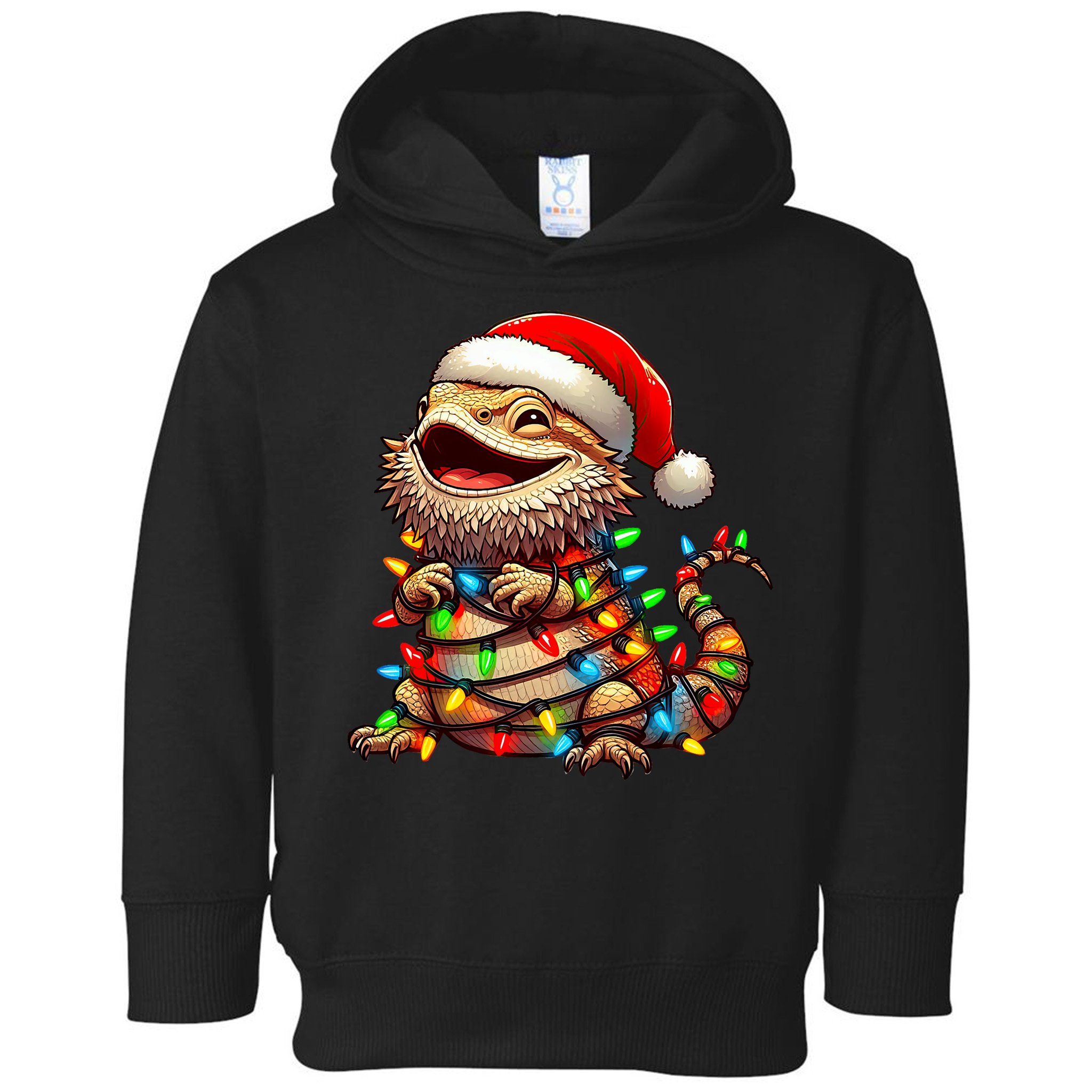 Bearded Dragon Christmas Lights Santa Hat Toddler Hoodie