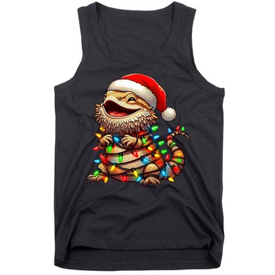 Bearded Dragon Christmas Lights Santa Hat Tank Top