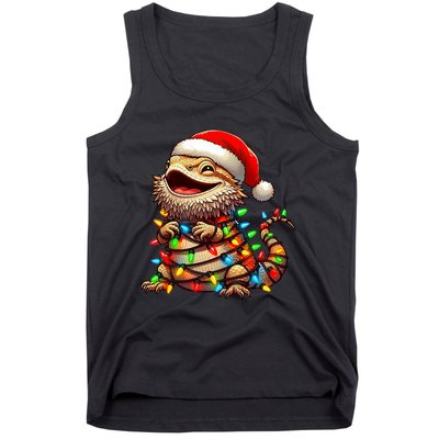 Bearded Dragon Christmas Lights Santa Hat Tank Top