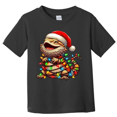 Bearded Dragon Christmas Lights Santa Hat Toddler T-Shirt