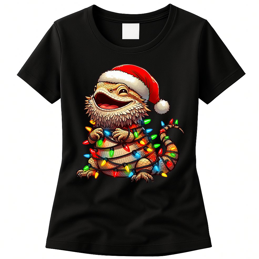Bearded Dragon Christmas Lights Santa Hat Womens T-Shirt