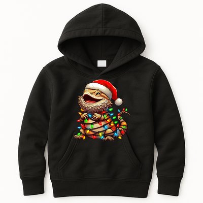 Bearded Dragon Christmas Lights Santa Hat Kids Hoodie
