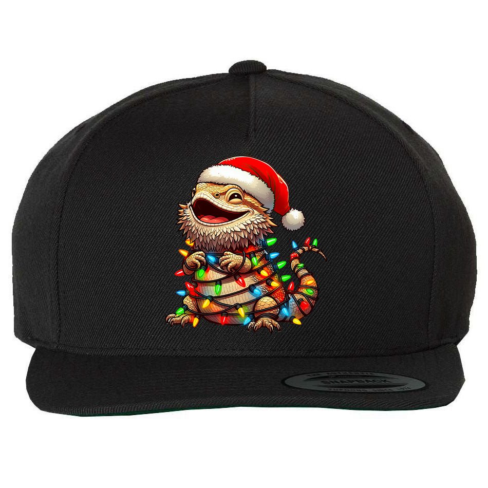 Bearded Dragon Christmas Lights Santa Hat Wool Snapback Cap