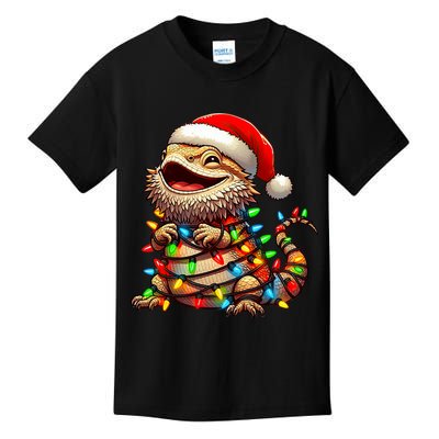 Bearded Dragon Christmas Lights Santa Hat Kids T-Shirt