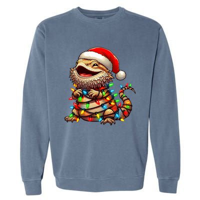 Bearded Dragon Christmas Lights Santa Hat Garment-Dyed Sweatshirt