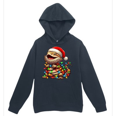 Bearded Dragon Christmas Lights Santa Hat Urban Pullover Hoodie