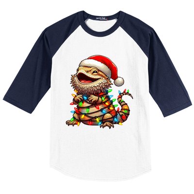 Bearded Dragon Christmas Lights Santa Hat Baseball Sleeve Shirt