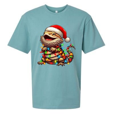 Bearded Dragon Christmas Lights Santa Hat Sueded Cloud Jersey T-Shirt