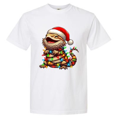 Bearded Dragon Christmas Lights Santa Hat Garment-Dyed Heavyweight T-Shirt