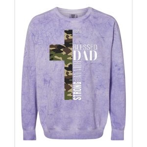 Blessed Dad Cross Fathers Day Christian Religious Men Camo Colorblast Crewneck Sweatshirt