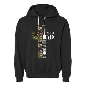 Blessed Dad Cross Fathers Day Christian Religious Men Camo Garment-Dyed Fleece Hoodie