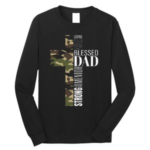 Blessed Dad Cross Fathers Day Christian Religious Men Camo Long Sleeve Shirt