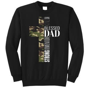 Blessed Dad Cross Fathers Day Christian Religious Men Camo Sweatshirt