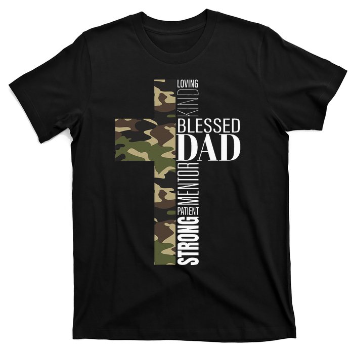 Blessed Dad Cross Fathers Day Christian Religious Men Camo T-Shirt