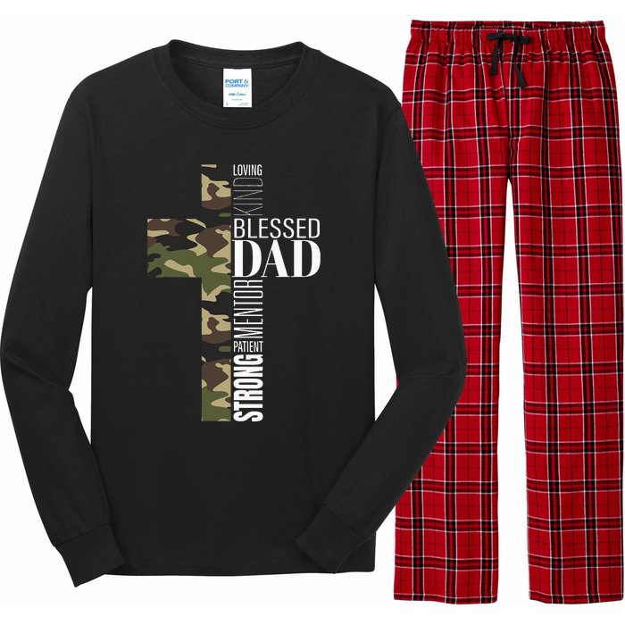 Blessed Dad Cross Fathers Day Christian Religious Men Camo Long Sleeve Pajama Set