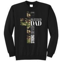 Blessed Dad Cross Fathers Day Christian Religious Men Camo Tall Sweatshirt