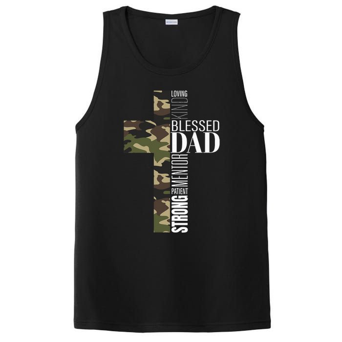 Blessed Dad Cross Fathers Day Christian Religious Men Camo PosiCharge Competitor Tank