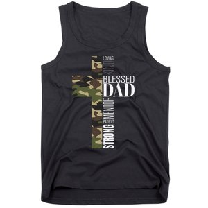 Blessed Dad Cross Fathers Day Christian Religious Men Camo Tank Top