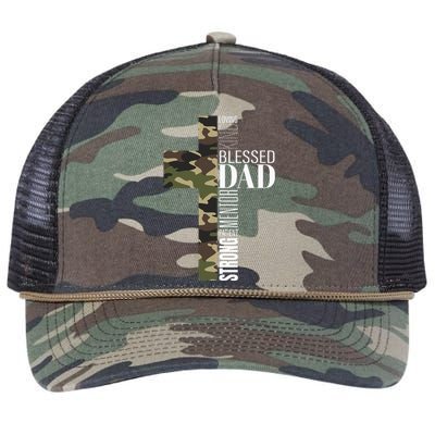 Blessed Dad Cross Fathers Day Christian Religious Men Camo Retro Rope Trucker Hat Cap