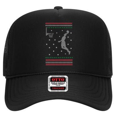 Basketball Dunking Christmas Cool Sport Ugly Xmas Pajama High Crown Mesh Back Trucker Hat