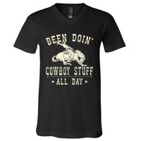 Been Doing Cowboy Stuff Funny Rodeo Cowboy V-Neck T-Shirt